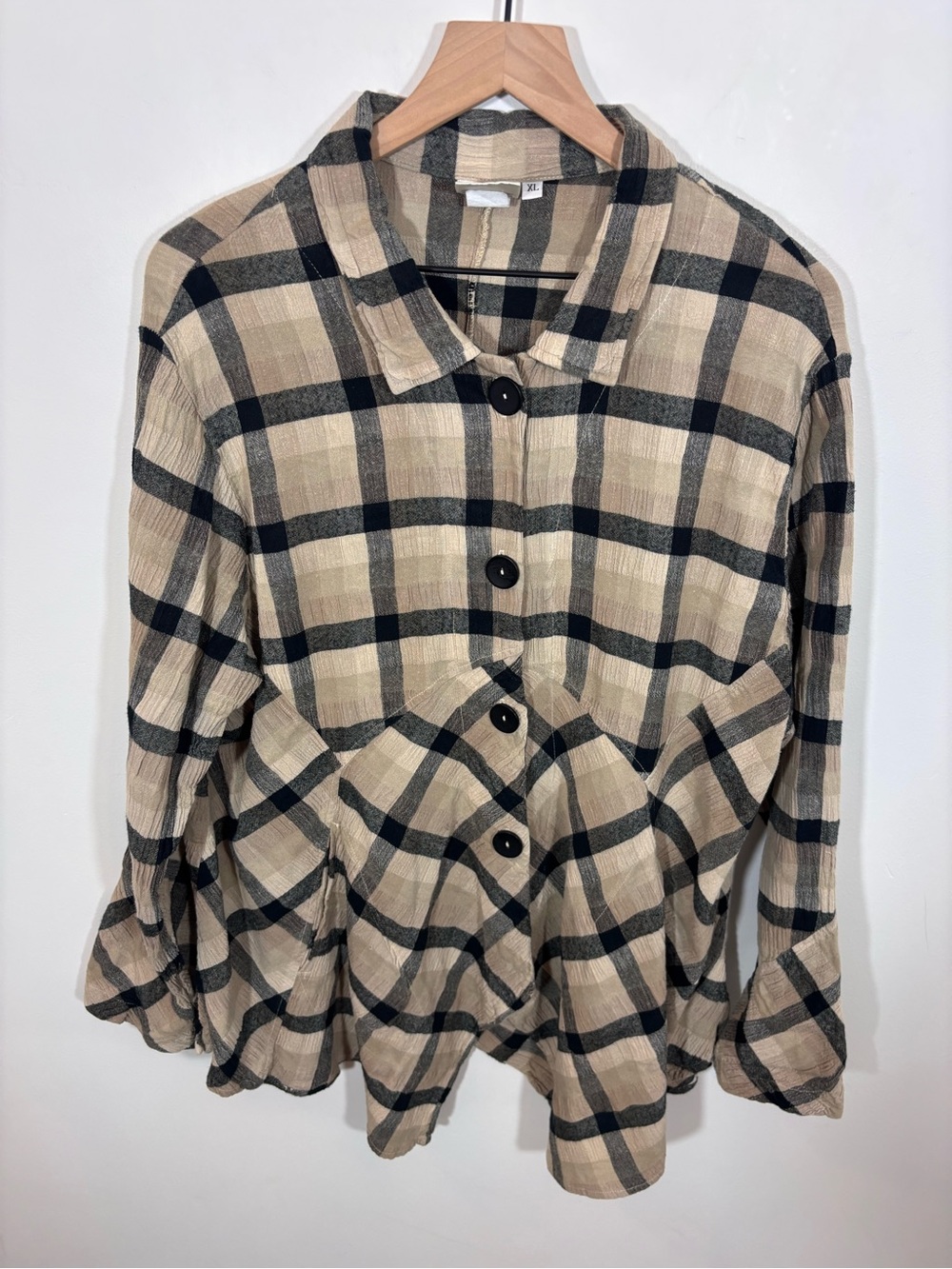 Mill Valley Hobo Shirt XL asymmetric button-down plaid shirt Lagenlook Artsy - Picture 4 of 11